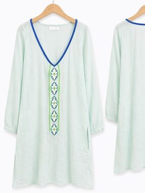 Embroidered V-Neck Maxi Dress - Ankle Length Kaftan Style | Size M